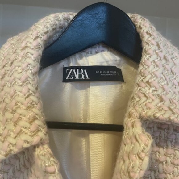 Zara Wool Tweed Soft Pink Blazer - Picture 5 of 6